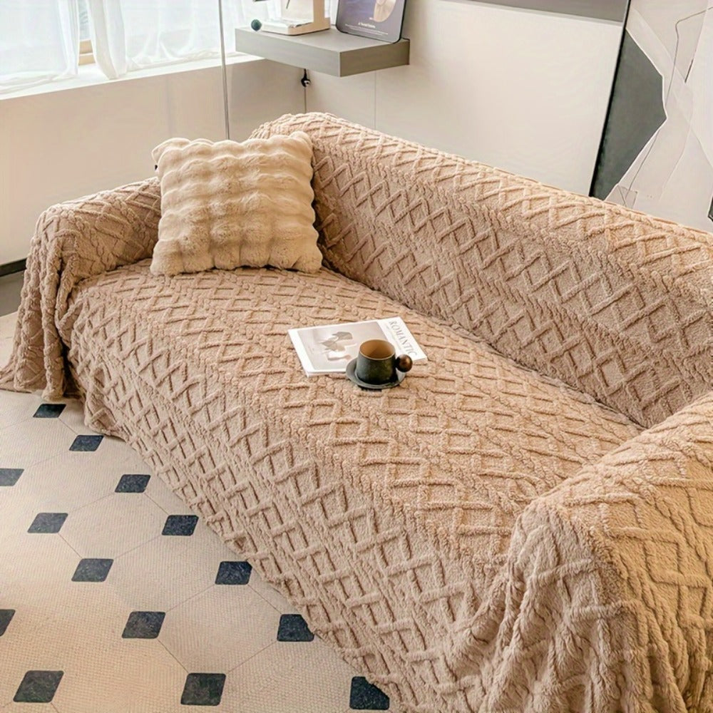 Sofa Throw Cover Shu Velveteen - 300GSM Soft Plush Couch Slipcover Pet Friendly Machine Washable Solid Color Protector for Armchair Loveseat Sectional Sofa, 3 Sizes 5 Colors