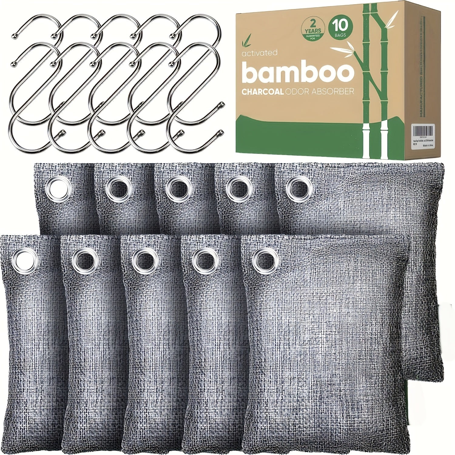 Bamboo Charcoal Air Purifying Bags Odor Absorber Eliminator for Home Car Closet Pet Smoke Room Deodorizer Activated Charcoal Bags Unscented 6 Grids 10 Packs