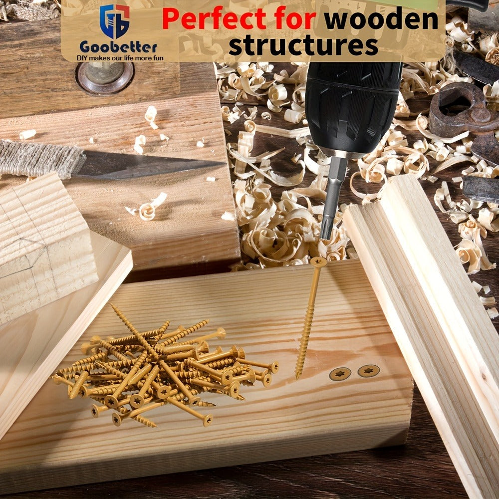 400pcs #10 x 3-1/2¡± Torx Wood Screws Rust Resistant Yellow Ceramic Coating ¨C Flat Head Fully Threaded Self-Tapping Screws for Wood Fastening Decking & Construction