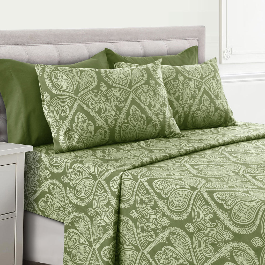 Paisley Bed Sheet Set 4 6 Piece 100% Brushed Microfiber Deep Pocket Fitted Sheet Soft Wrinkle Free Cooling Breathable Twin Full Queen King Cal King