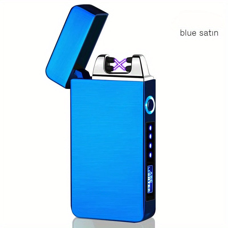 USB Electric Lighter Dual Arc Plasma ¨C Windproof Flameless Rechargeable Lighter with LED Power Display, Touch Sensor, Metal Body, Ideal for Outdoor Camping Candles Holiday Gift (No Battery Required)