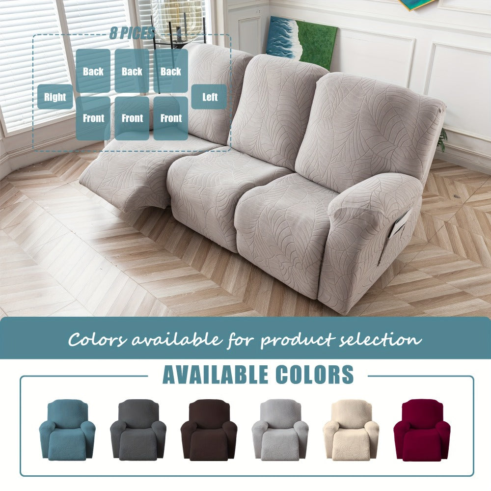 Jacquard Stretch Sofa Recliner Cover Big Leaves - High Stretch Soft Washable Slipcover for 1 2 3 Seat Loveseat with Console Furniture Protector Home Decor, 6 Colors