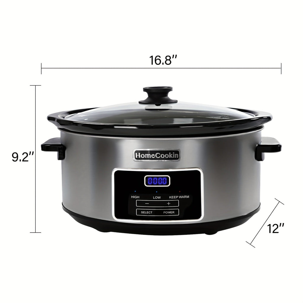 Slow Cooker 7.5 Quart Digital Programmable with Timer Ceramic Pot Stainless Steel Housing 3 Heat Settings Low High Keep Warm Large Capacity for Family Dinners Holiday Feasts Serves 10 Plus People