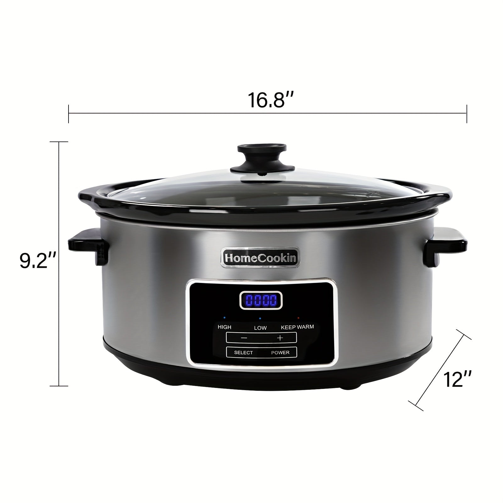 Slow Cooker 7.5 Quart Digital Programmable with Timer Ceramic Pot Stainless Steel Housing 3 Heat Settings Low High Keep Warm Large Capacity for Family Dinners Holiday Feasts Serves 10 Plus People