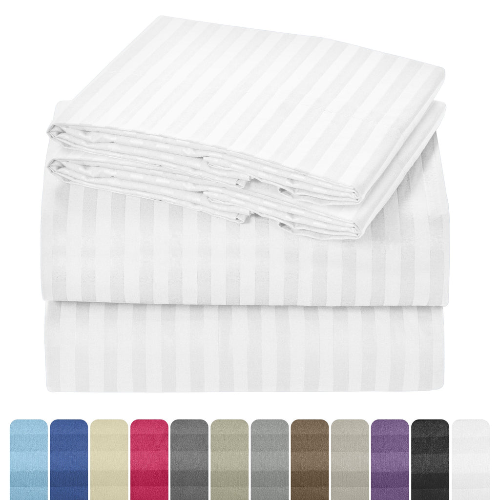 Bed Sheets Set 4/3 Piece Striped - Deep Pocket Fitted Sheet, Soft Breathable Cooling Microfiber Bedding with Pillowcases, Wrinkle Fade Stain Resistant, Hotel Luxury Quality for All Bed Sizes