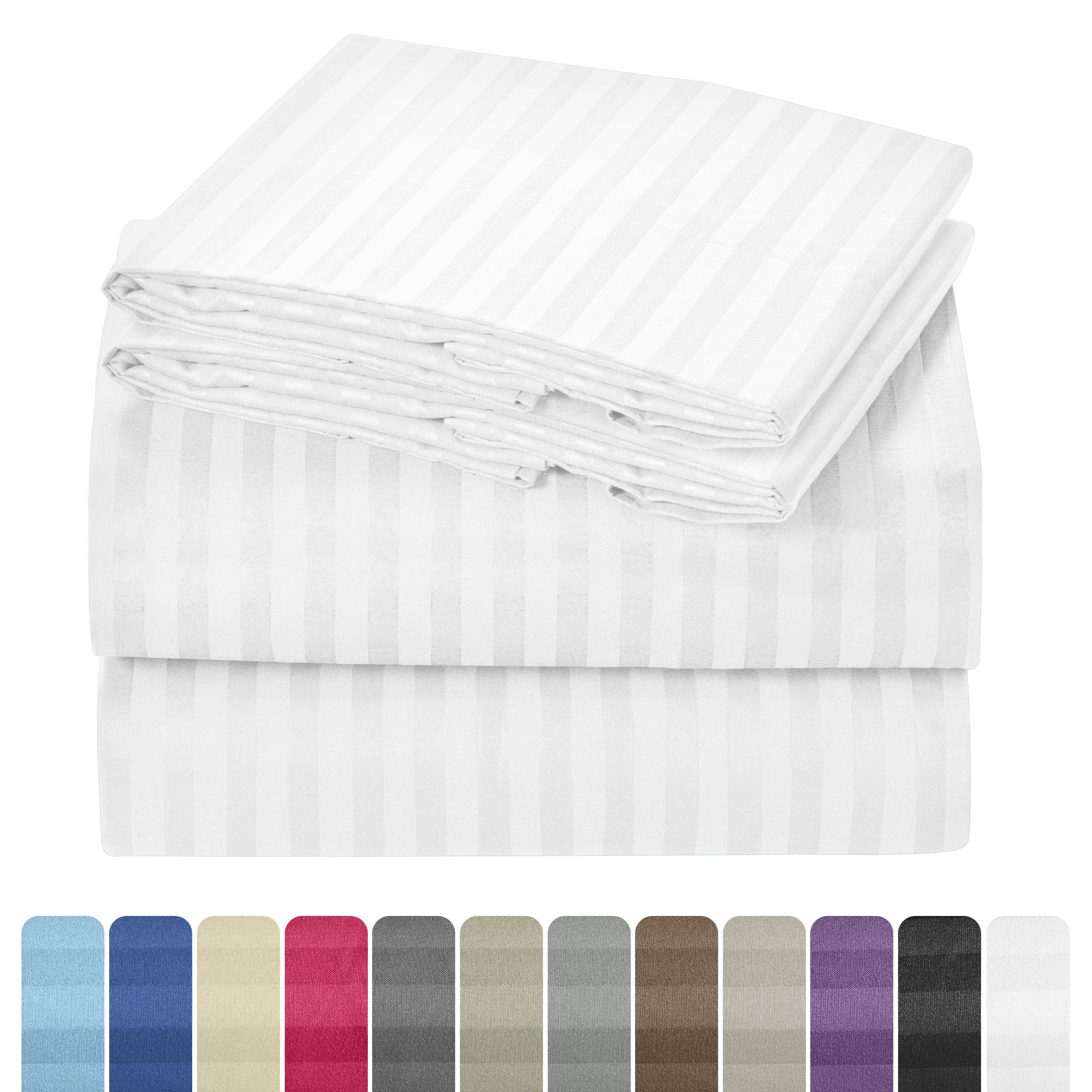 Bed Sheets Set 4/3 Piece Striped - Deep Pocket Fitted Sheet, Soft Breathable Cooling Microfiber Bedding with Pillowcases, Wrinkle Fade Stain Resistant, Hotel Luxury Quality for All Bed Sizes