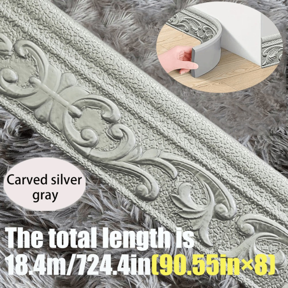 3D Self-Adhesive Foam Baseboard Wall Trim Sticker Waterproof Peel and Stick Carved Wallpaper Border Skirting for Home Decor White Silver Gray Copper Gold 4 8 12 Rolls