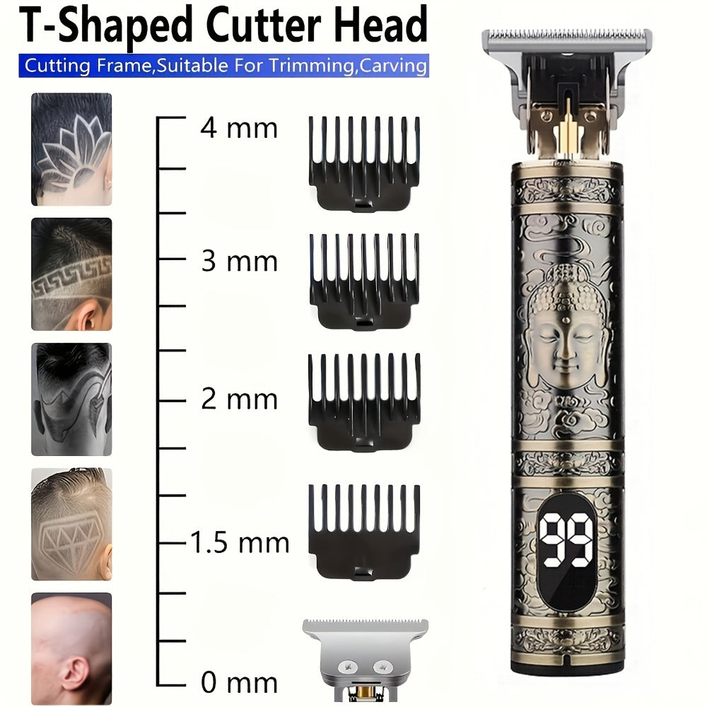 Professional Hair Clipper with LCD Display Vintage Oil Head Fade & Carving Hair Cutting Machine - Precision Trimming for Barbers & Home Use, Unique Dragon & Buddha Head Designs, Rechargeable