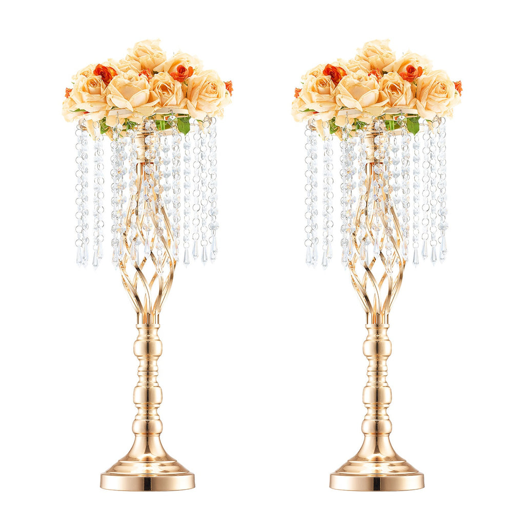 Wedding Flower Stand Vase Gold Crystal Centerpiece Tall Floral Stand for Party Table Decor Hollow Spiral Design Carbon Steel No-Tool Assembly for Weddings Events Banquets Hotels