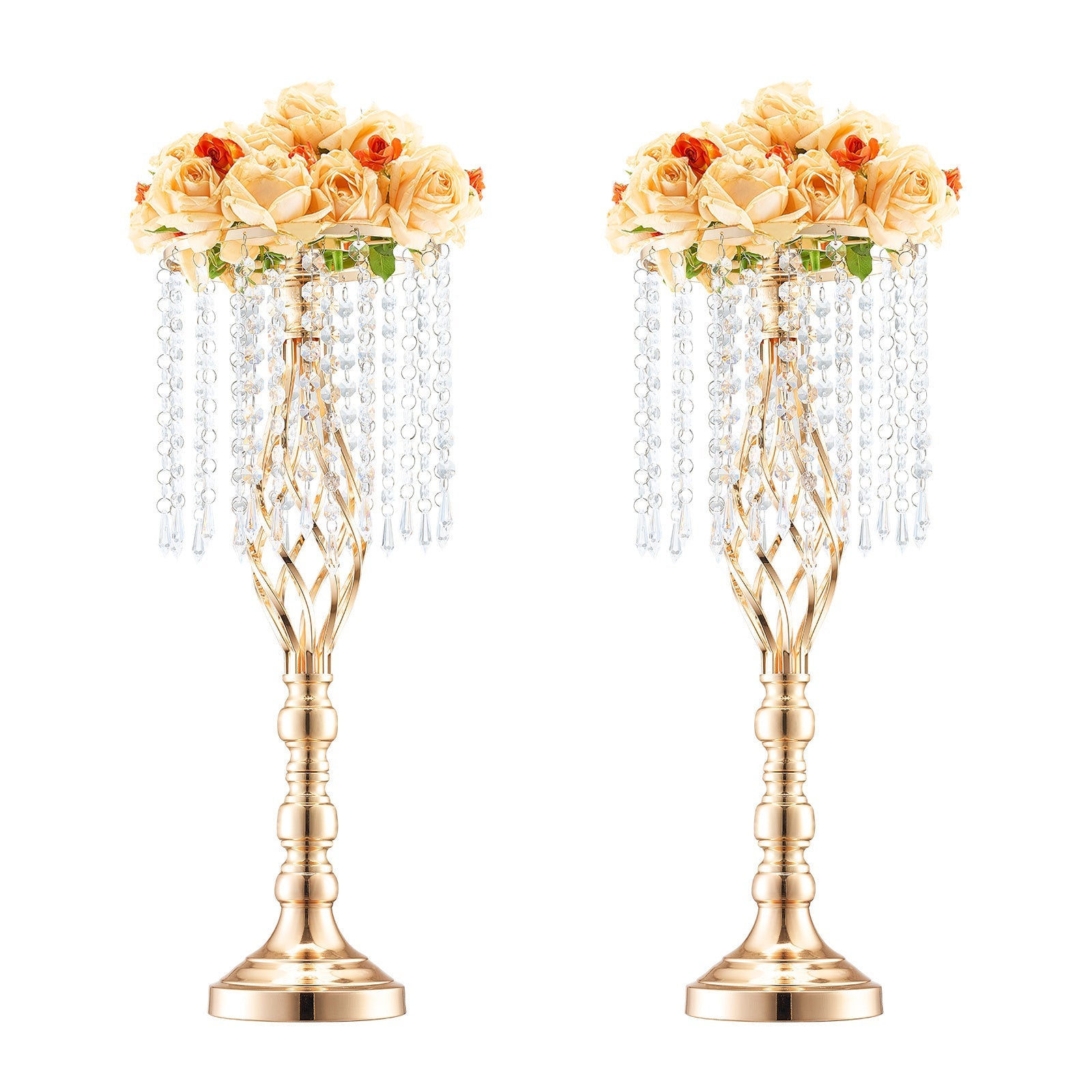 Wedding Flower Stand Vase Gold Crystal Centerpiece Tall Floral Stand for Party Table Decor Hollow Spiral Design Carbon Steel No-Tool Assembly for Weddings Events Banquets Hotels