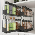 Spice Rack Organizer for Cabinet 2-Tier Heavy Duty Slide-Out Drawers with 415 Labels Steel Pull-Out Spice Drawer for Kitchen Cabinet Space-Saving Seasoning Storage
