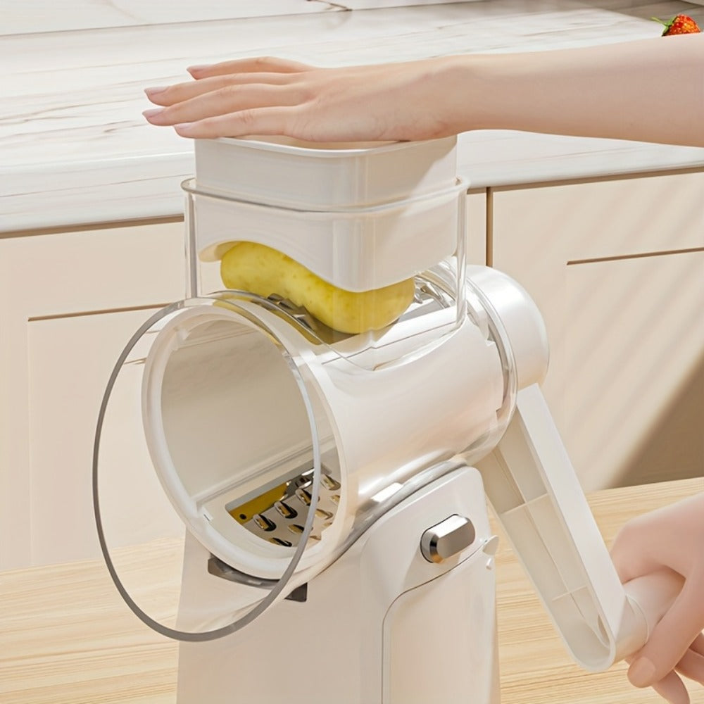 Rotary Cheese Grater with Handle 10 Interchangeable Blades Suction Cup Base Easy Clean Kitchen Slicer for Cheese Vegetables Fruits Nuts
