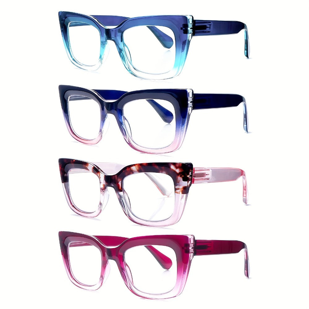 Reading Glasses Blue Light Blocking for Women 4 Pack ¨C Cat Eye Frames with Metal Spring Hinges, Multicolor Floral Gradient Computer Eyeglasses