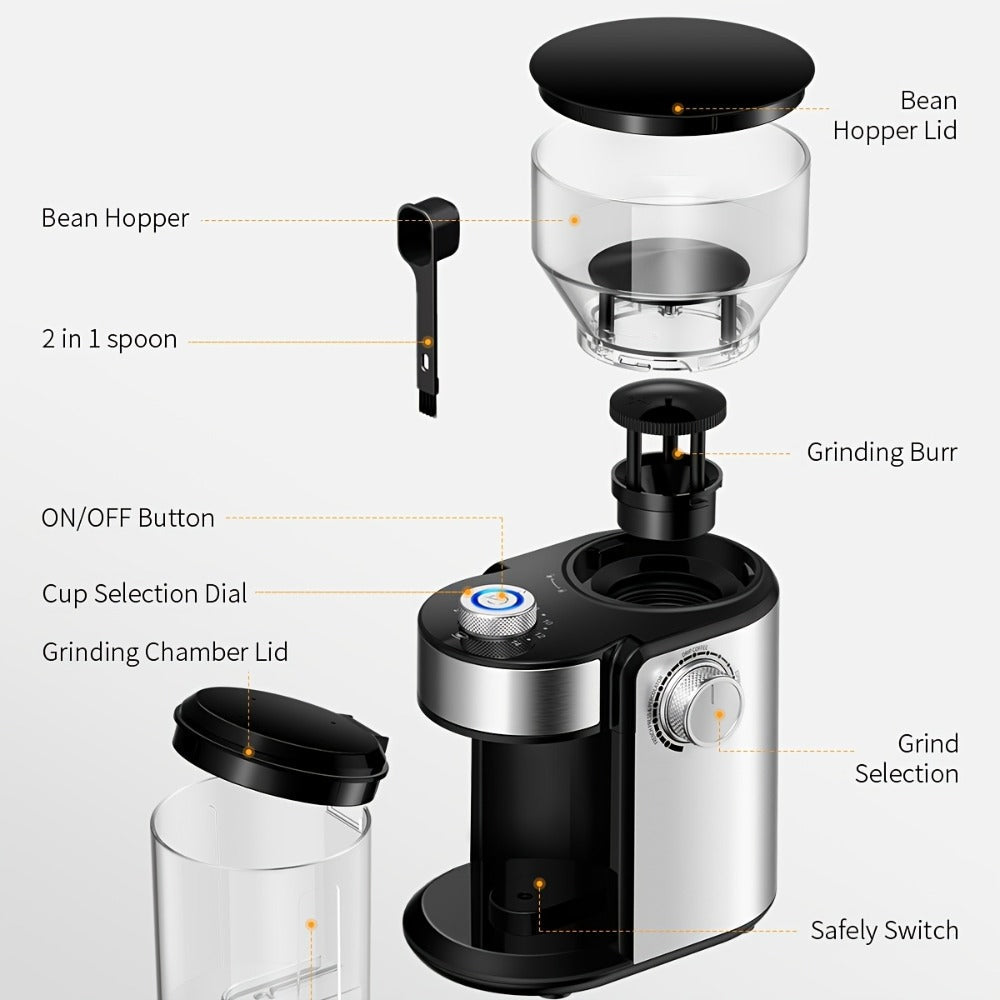 Electric Burr Coffee Grinder with 16 Precise Grind Settings, Adjustable Burr Mill for 2-14 Cups, Stainless Steel Coffee Bean Grinder for Espresso, Pour Over, French Press & Drip Coffee