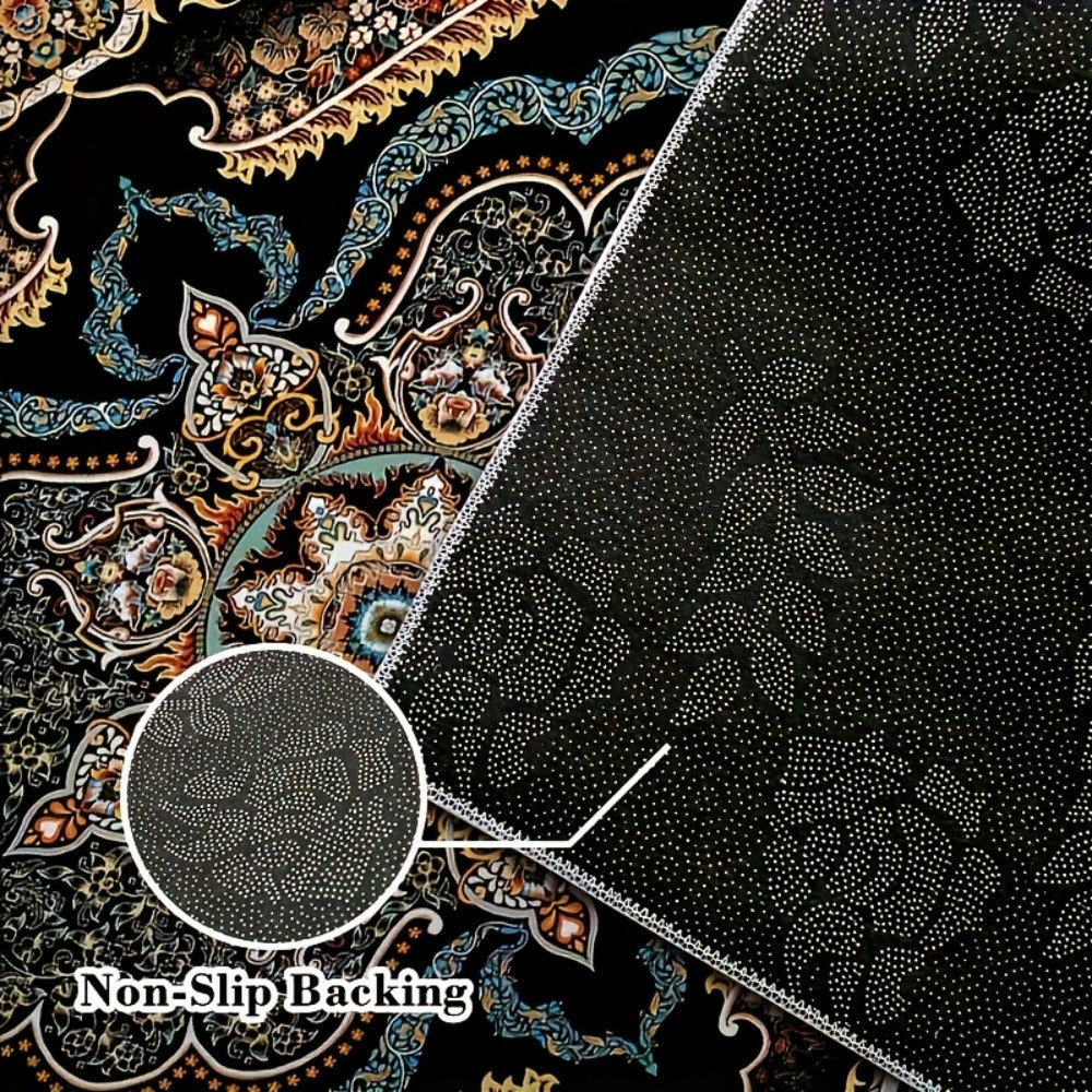 Bohemian Floral Area Rug Non-Slip Backing Machine Washable Velvet Floor Mat Shedding-Resistant 100% Polyester Soft Carpet for Living Room Bedroom Kitchen Office Modern Decorative Rug