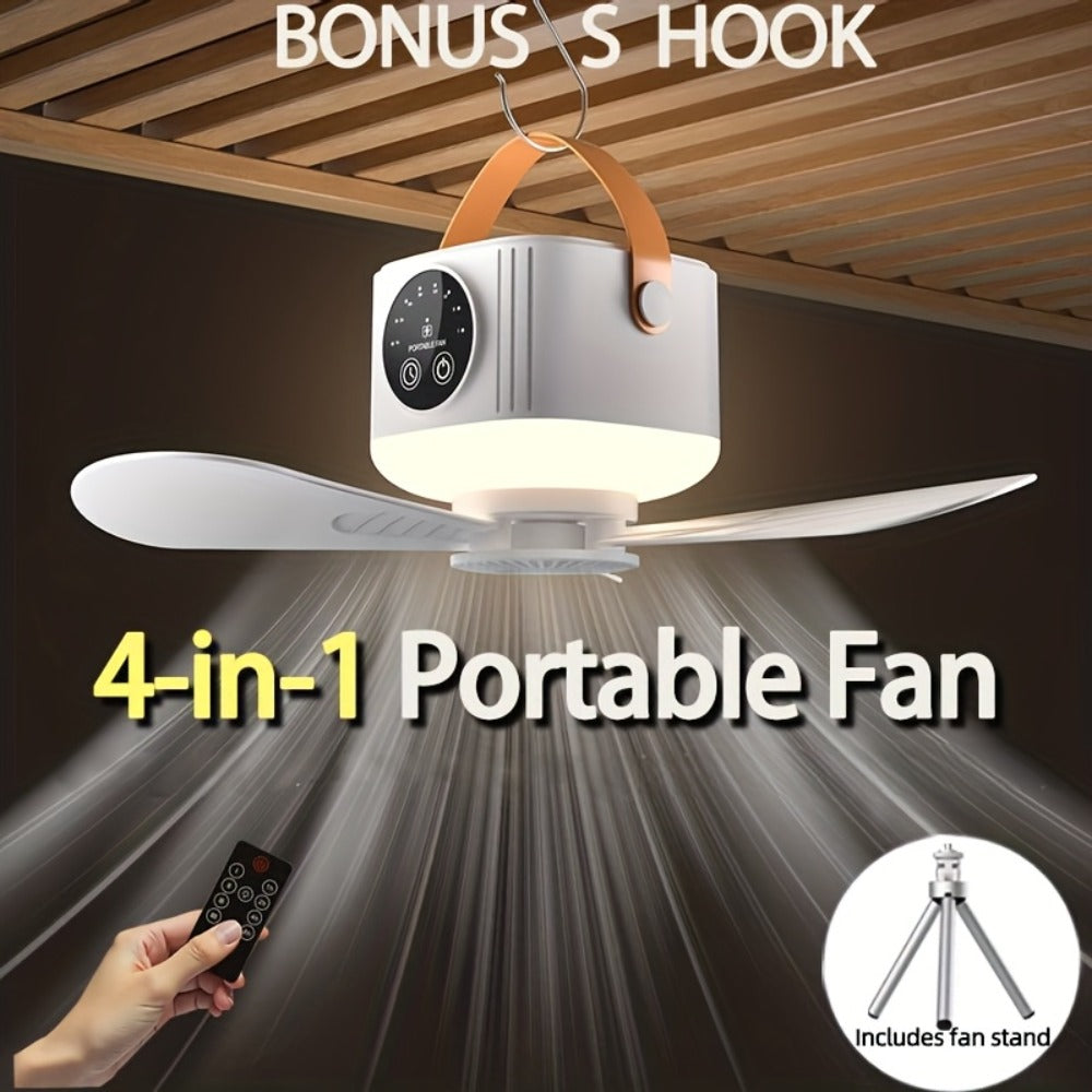 Portable Tent Fan with Remote Control USB Powered Hanging Hook Camping Fan with Triangular Stand Aromatherapy LED Light Emergency Survival Outdoor Fan