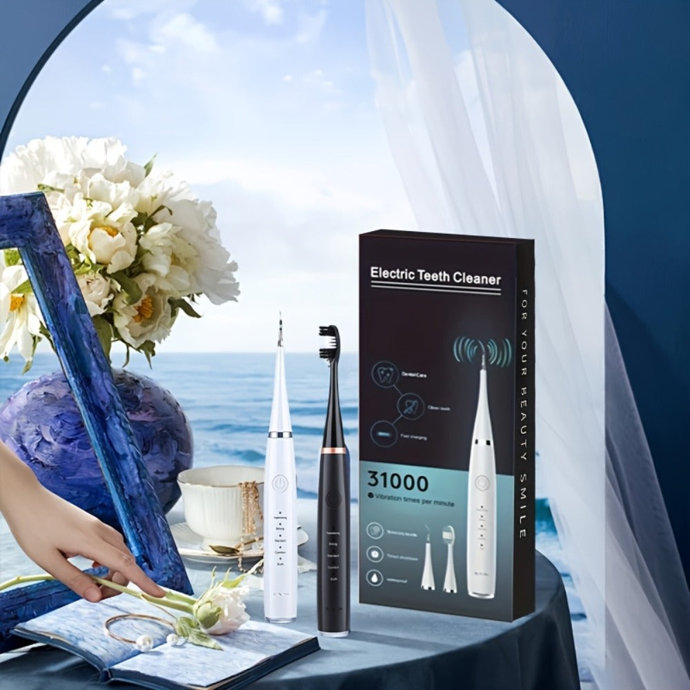 USB Electric Toothbrush Set - 5 Replaceable Brush Heads & 2 Cleaning Heads, USB Rechargeable Electric Toothbrush with Travel Case, Complete Oral Care Kit for Home & Travel, Black or White
