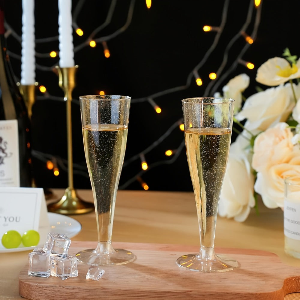 Plastic Champagne Flutes Bulk 25 50 Pack Disposable Reusable Golden Glitter Champagne Glasses Stackable Food-Grade PS Party Cups for Wedding Birthday New Year Picnic Brunch Events