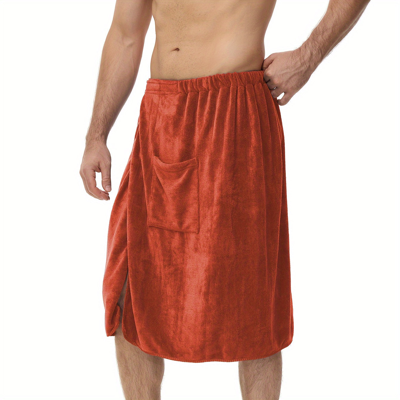 Wearable Bath Towel for Men - Soft Absorbent Suede Microfiber Bathrobe Wrap 320GSM Solid Color Quick Dry Shower Towel | Blue Brown | Spa Gym Bathroom Robe Towel Modern Style Men Gift