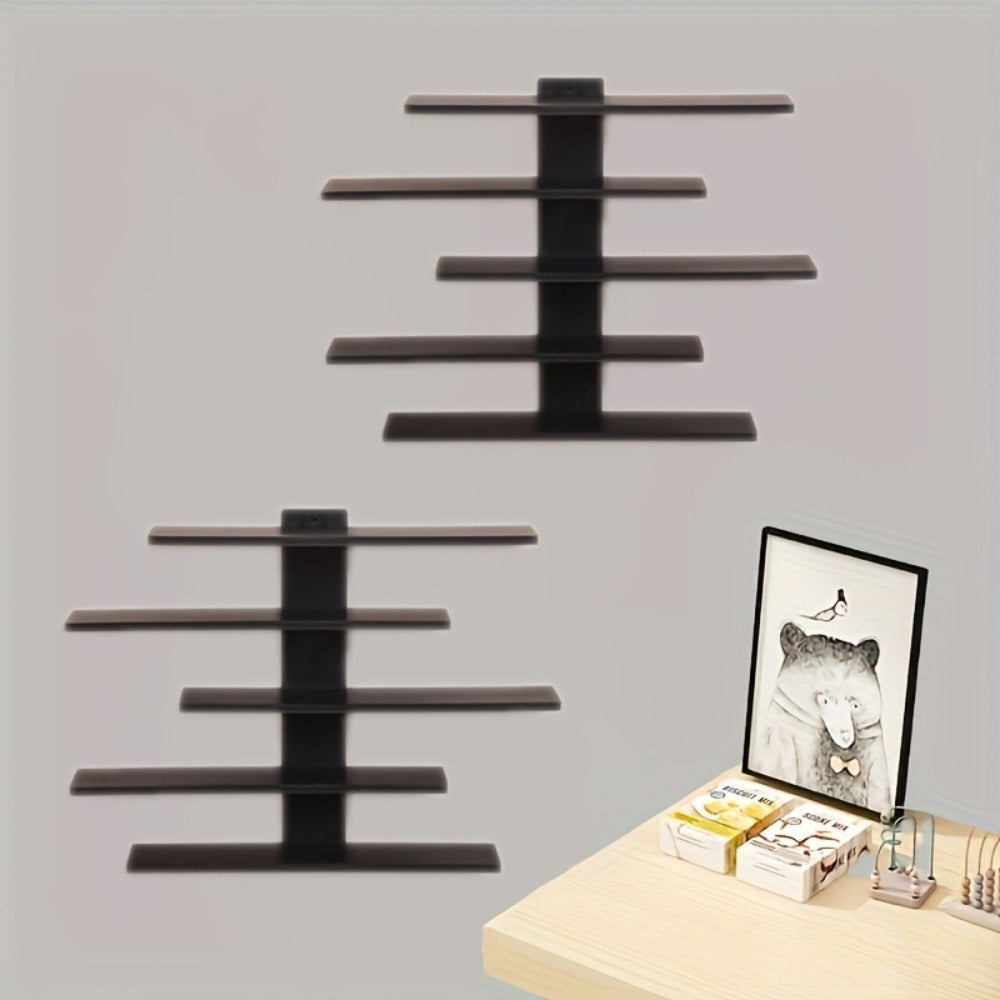 5-Tier Wall Mounted Floating Display Shelf Adjustable Fiberboard | Modern Decorative Storage Rack for Action Figures Building Blocks Collectibles Dolls Statues Home Office Shelving Unit Black White