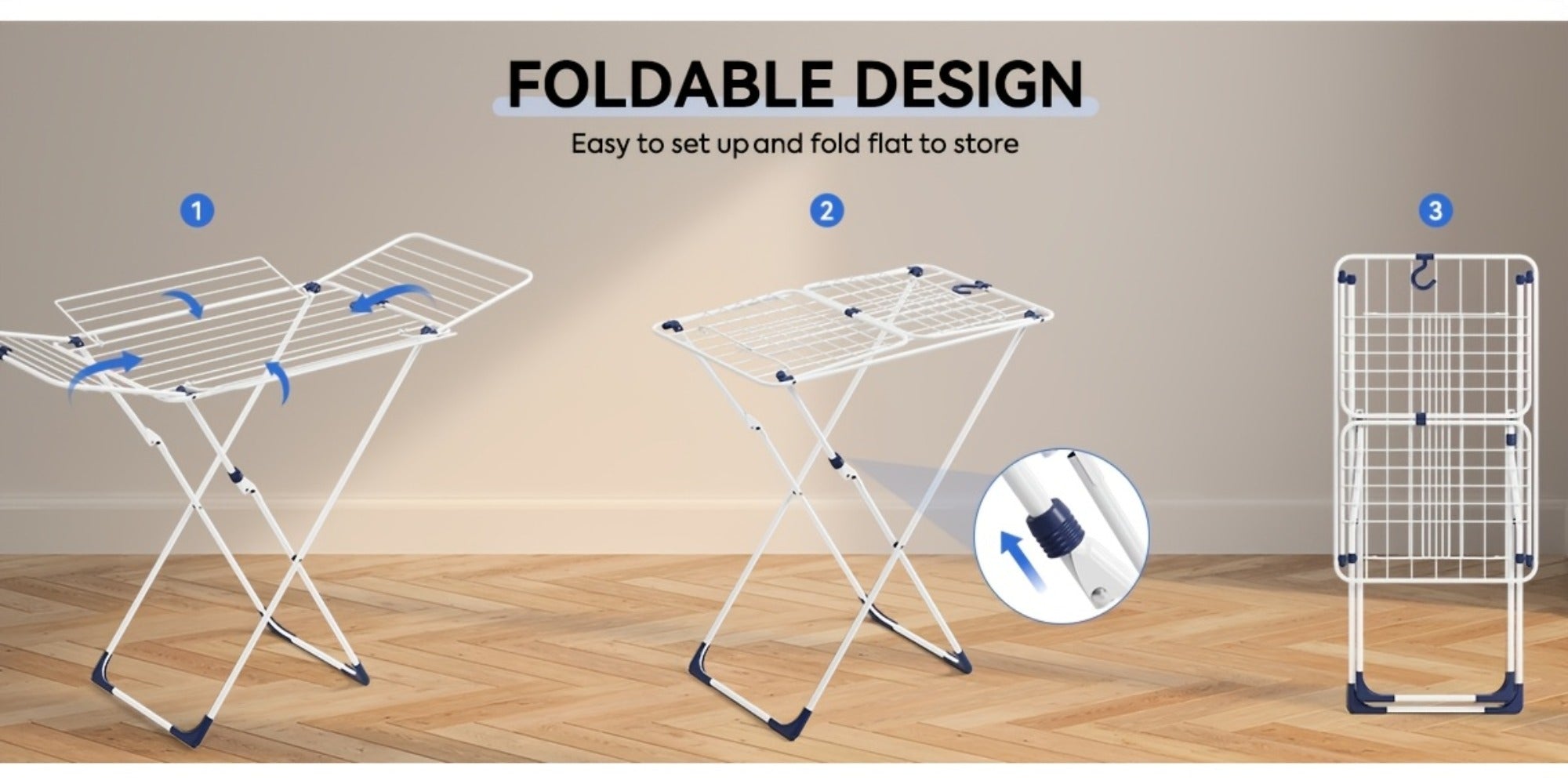 Clothes Drying Rack Foldable 4-Wing Large Capacity Metal Laundry Rack Free Standing Indoor Outdoor Space Saving Airer 55x38 In