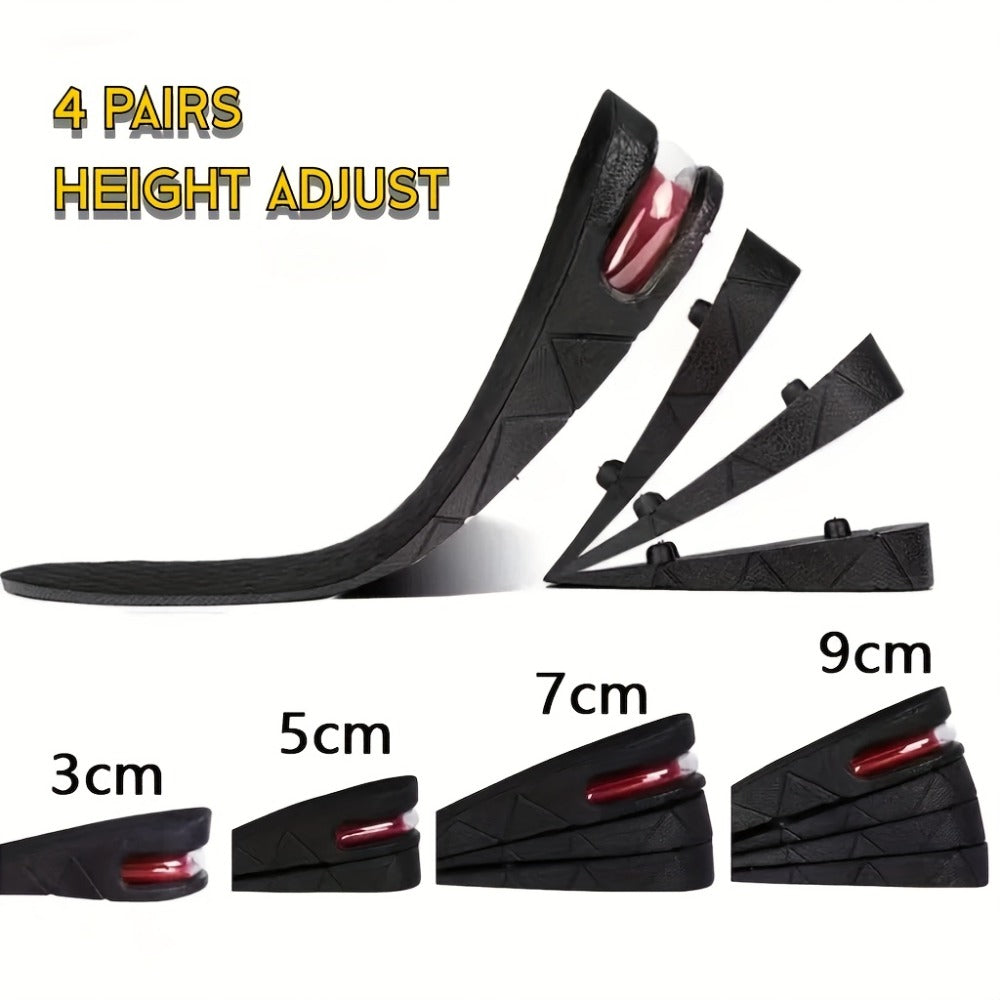 Height Increase Insoles 4-Layer Air Cushion Heel Lift Elevator Shoe Inserts 1 Pair Men Women Adjustable 1.2 to 3.5 Inch Taller Insole