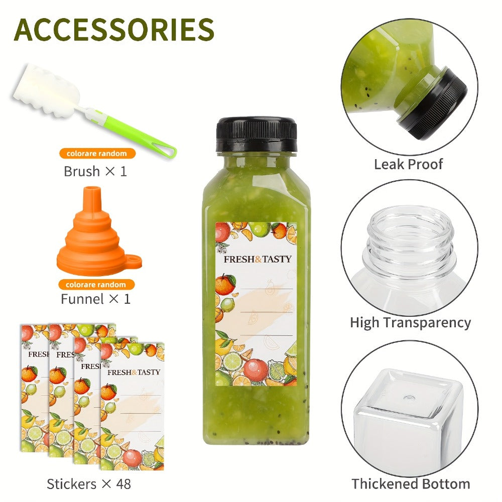 Reusable Juice Bottles 55pcs 12oz Bulk Clear Plastic Bottles with Caps Labels Funnel & Brush - BPA-Free Leak-Proof Containers for Juicing Smoothies Milkshakes Iced Coffee Meal Prep & Catering
