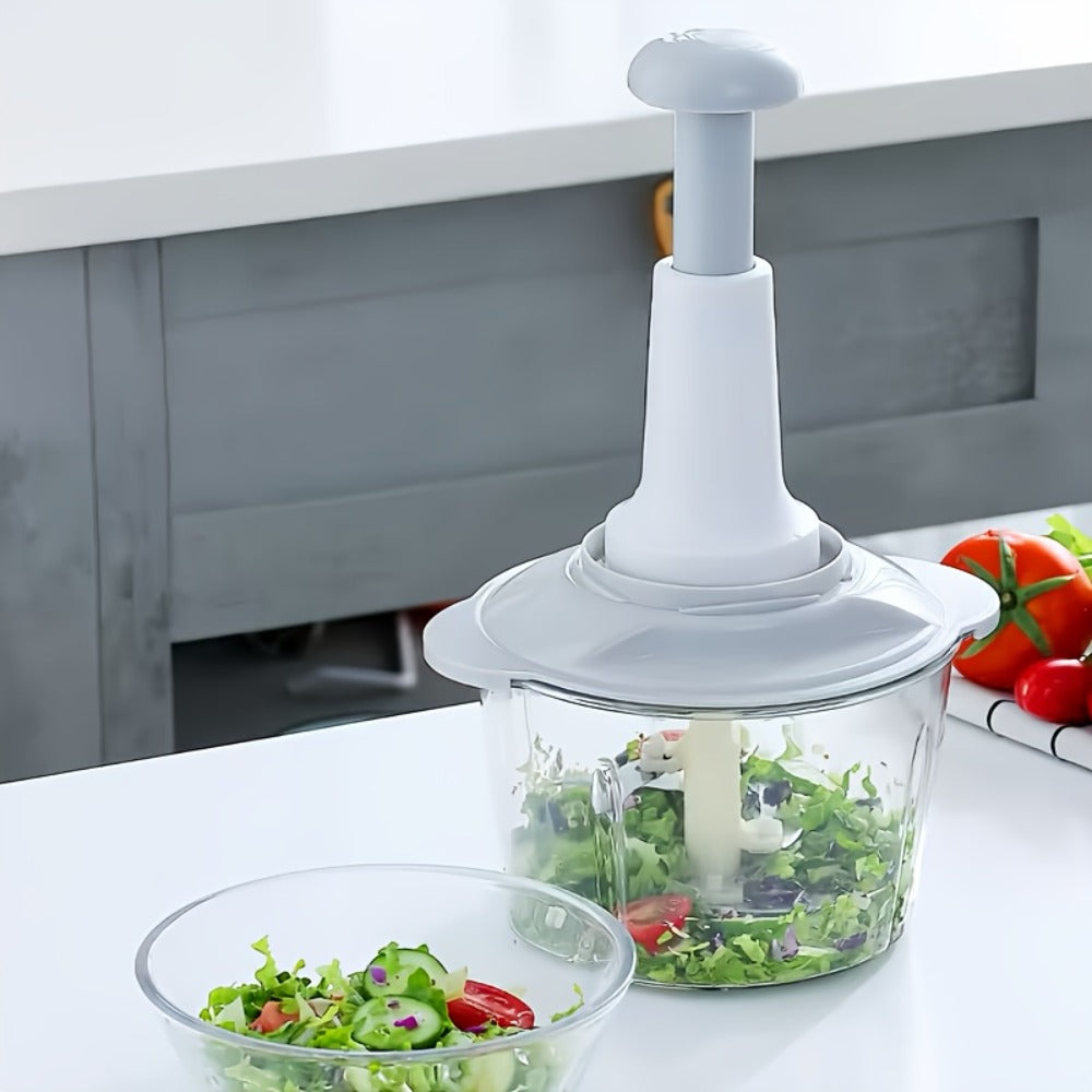 Manual Food Chopper 2L Pull Cord Vegetable Chopper Onion Mincer Garlic Press Meat Grinder with Container - BPA-Free Manual Hand Chopper Kitchen Tool for Salad Herbs Nuts