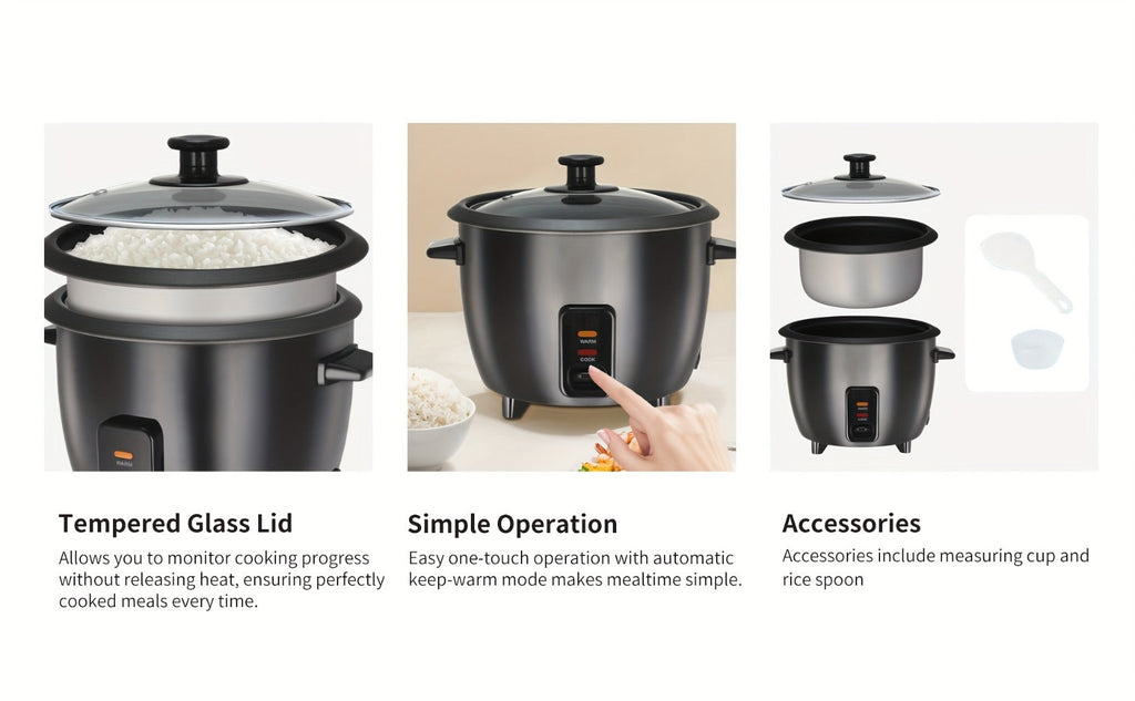 Rice Cooker 6-Cup Non-Stick with Yogurt Maker Function - 3-Cup Uncooked Grain Cooker with Removable Non-Stick Pot Auto Keep Warm One-Touch Operation, Compact Electric Rice Cooker for Home Dorm Office Black