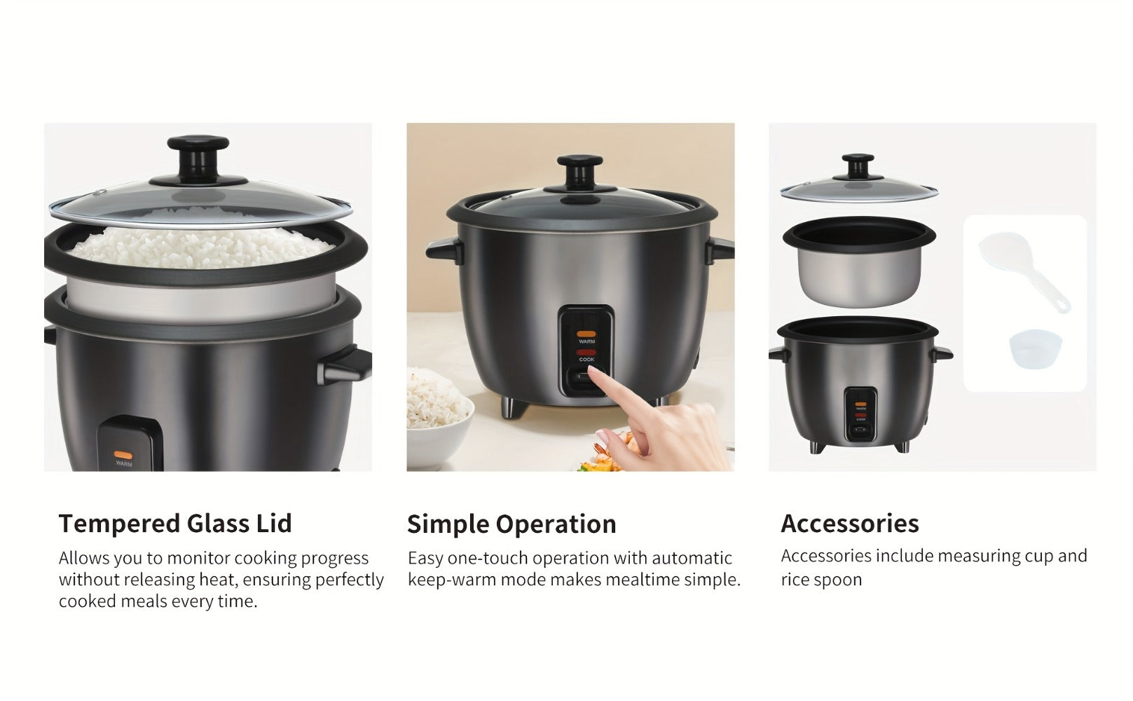 Rice Cooker 6-Cup Non-Stick with Yogurt Maker Function - 3-Cup Uncooked Grain Cooker with Removable Non-Stick Pot Auto Keep Warm One-Touch Operation, Compact Electric Rice Cooker for Home Dorm Office Black