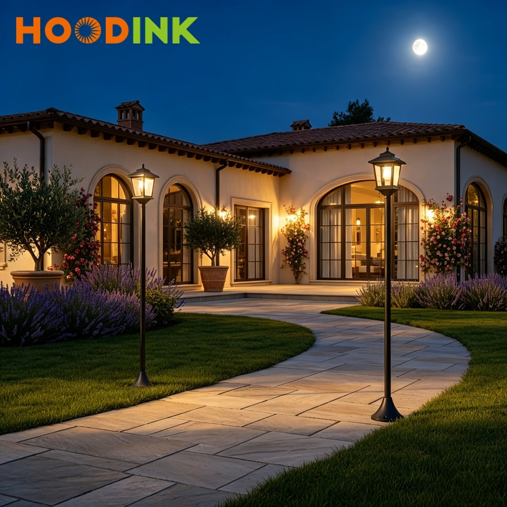 Solar Outdoor Lamp Post Pole Lights 2-Pack Built-in Lithium Battery Auto On Off Waterproof Garden Pathway Yard Porch Driveway Landscape Lighting