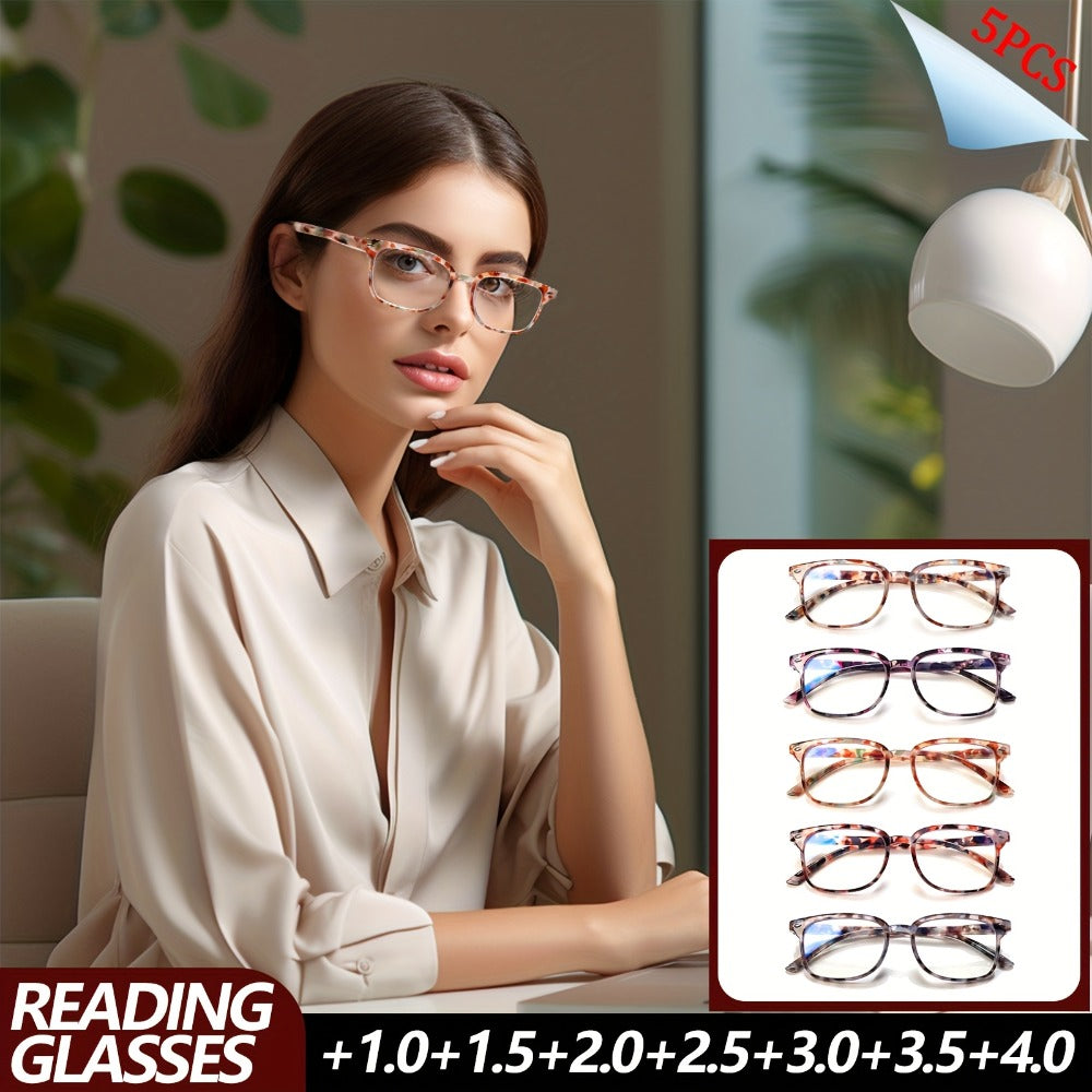 Blue Light Blocking Reading Glasses for Women 5-Pack ¨C Stylish Computer Readers with Spring Hinges, Anti-Blue Light Lenses, Multiple Strengths 1.0¨C4.0x, Multicolor