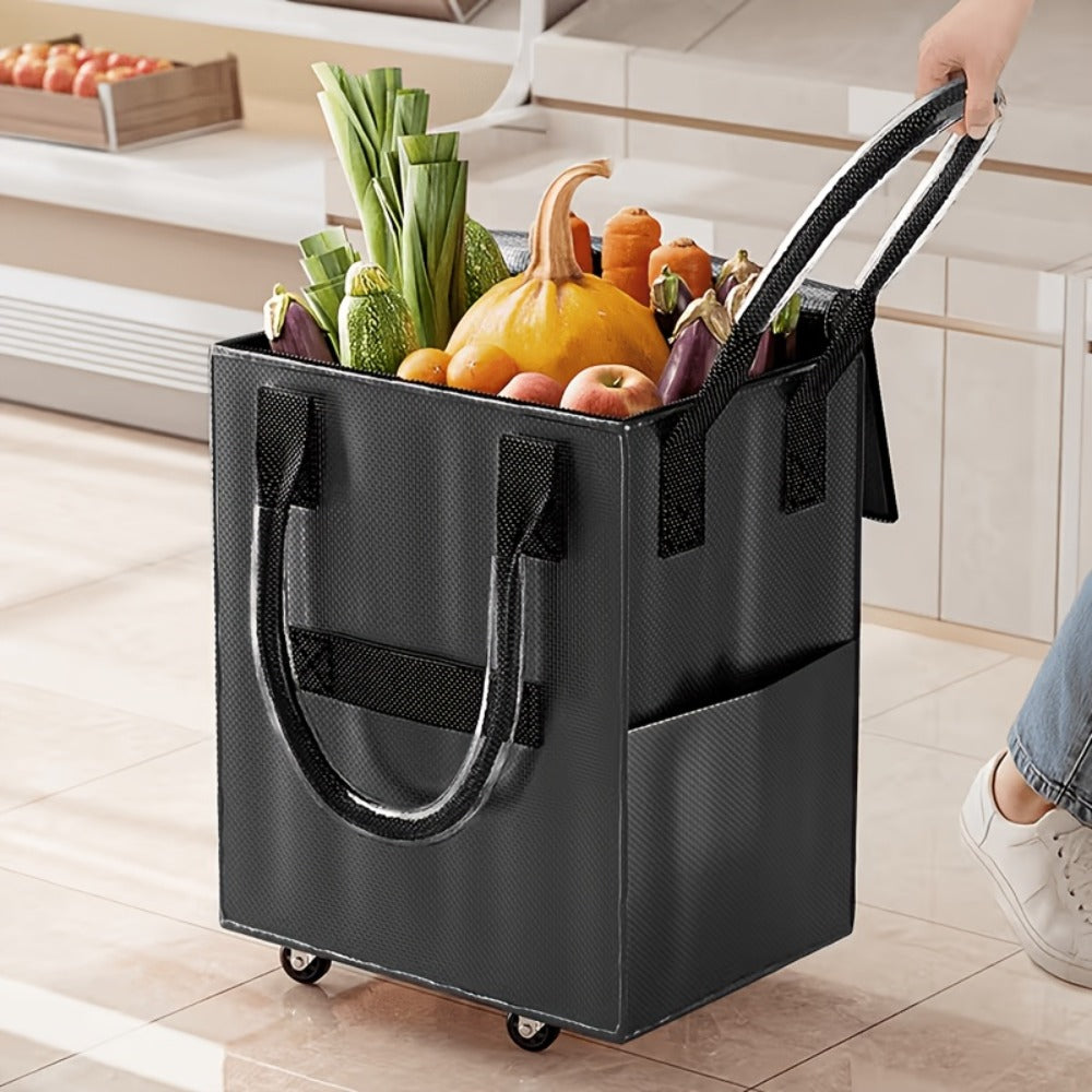 Rolling Grocery Bag with Wheels 60L Extra Large | 16 Gallon Heavy Duty Foldable Shopping Cart Waterproof | Multi-Function Travel Tote Utility Bag in Black Rose Gold