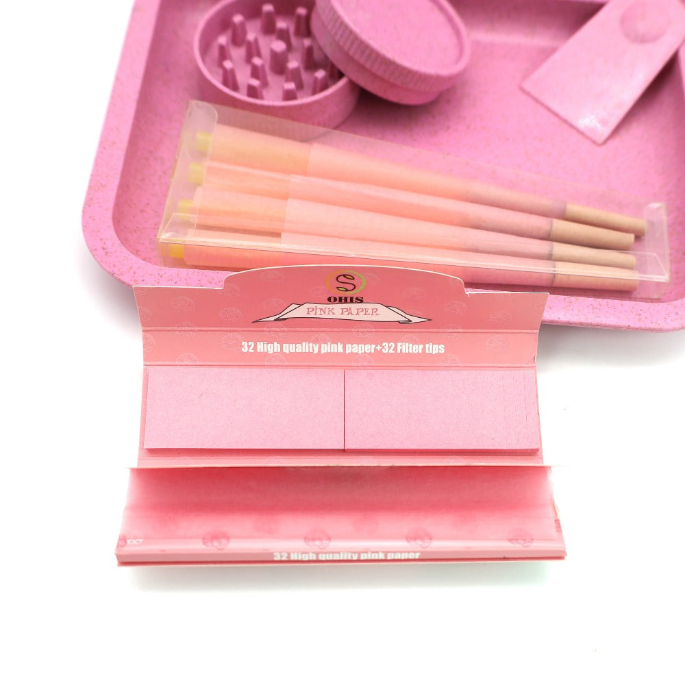Smoking Set with Double-Layer Grinder, Rolling Paper, 8 Pre-Rolled Cones & Rolling Tray - Complete Starter Kit | 3 Colors | Gift Set