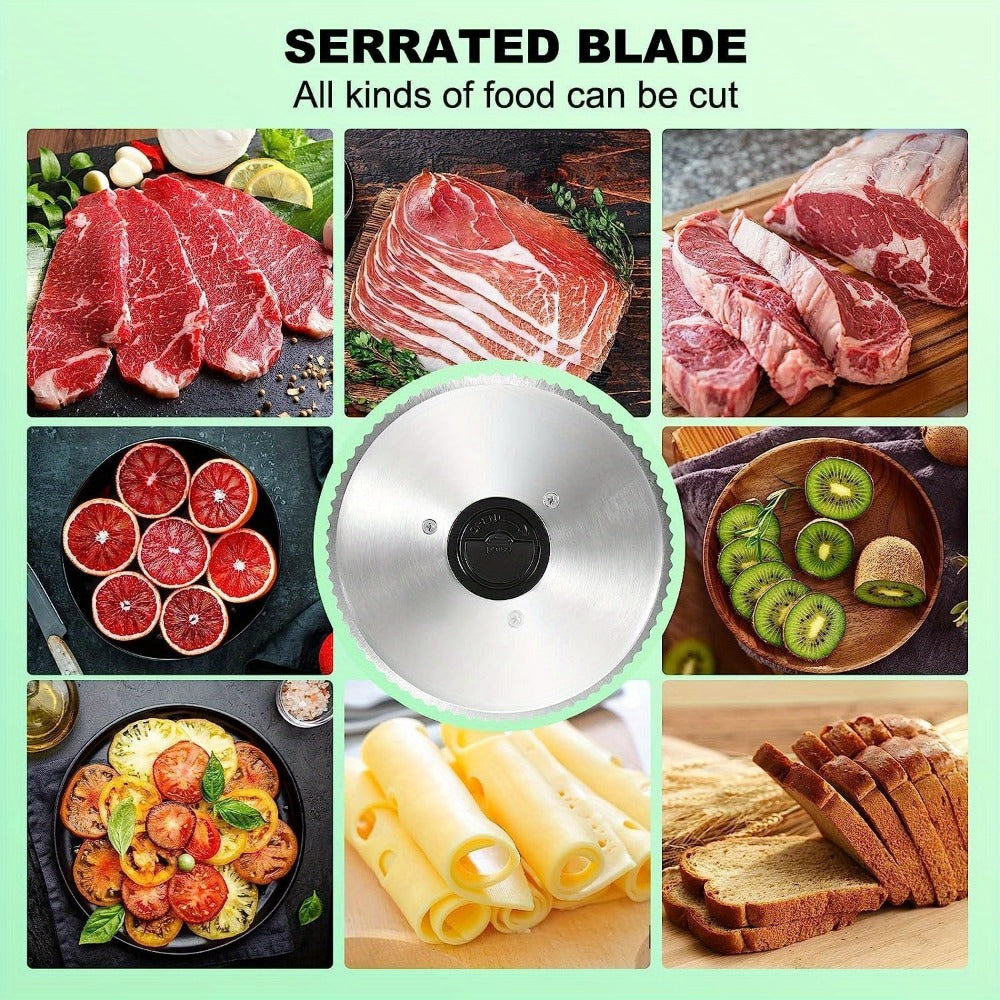 Electric Deli Food Slicer with Removable Stainless Steel Blades ¨C Adjustable Thickness Meat Slicer for Home, Easy to Clean, Slices Cold Cuts, Cheese, Bread & Fruit