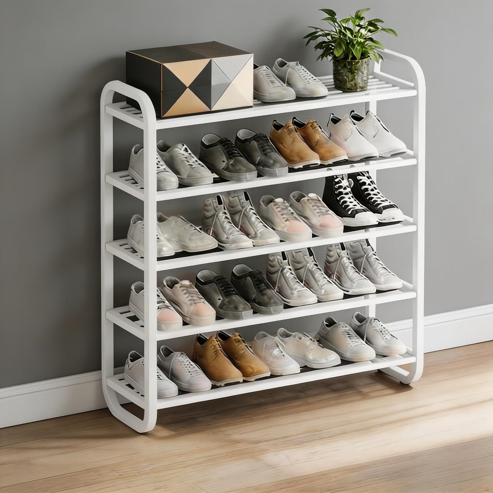 5 Layer Shoe Rack Space Saving Narrow Design | Floor to Ceiling Shoe Storage Organizer | Durable Entryway Closet Living Room Door Shoe Shelf in White