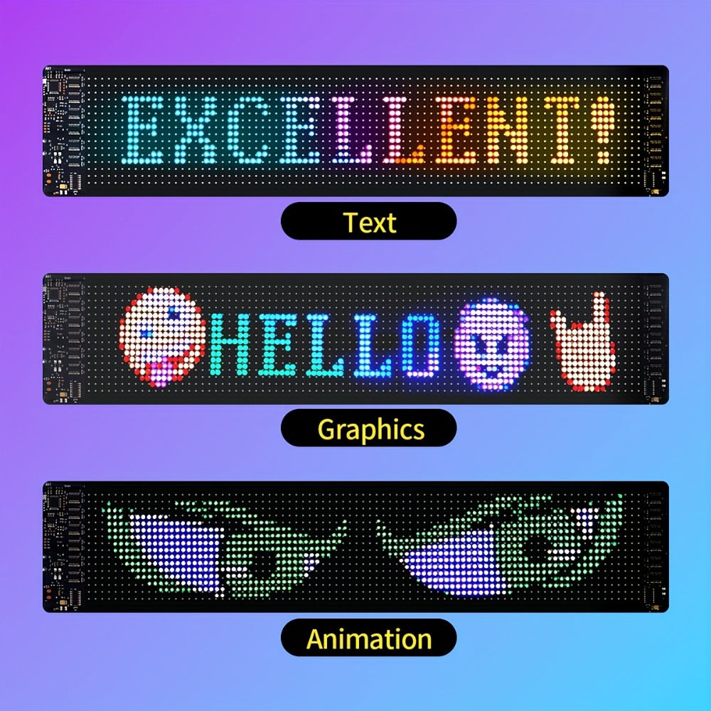 LED Scrolling Display Board with Bluetooth App Control, USB Powered Programmable RGB Matrix Panel for Text, Patterns & Animations, Indoor Sign for Shop, Bar, Hotel, Gas Station, Restaurant, Movie Screen