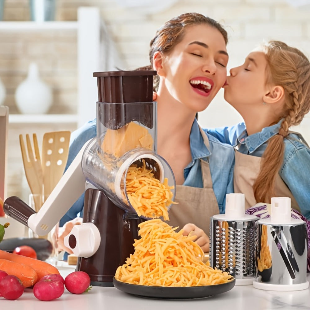 Rotary Cheese Grater with Hand Crank ¨C 3 Interchangeable Blades for Cheese, Vegetables & Nuts, Non-Slip Suction Base, Includes Cleaning Brush ¨C Manual Cheese Shredder for Kitchen (6 Colors)