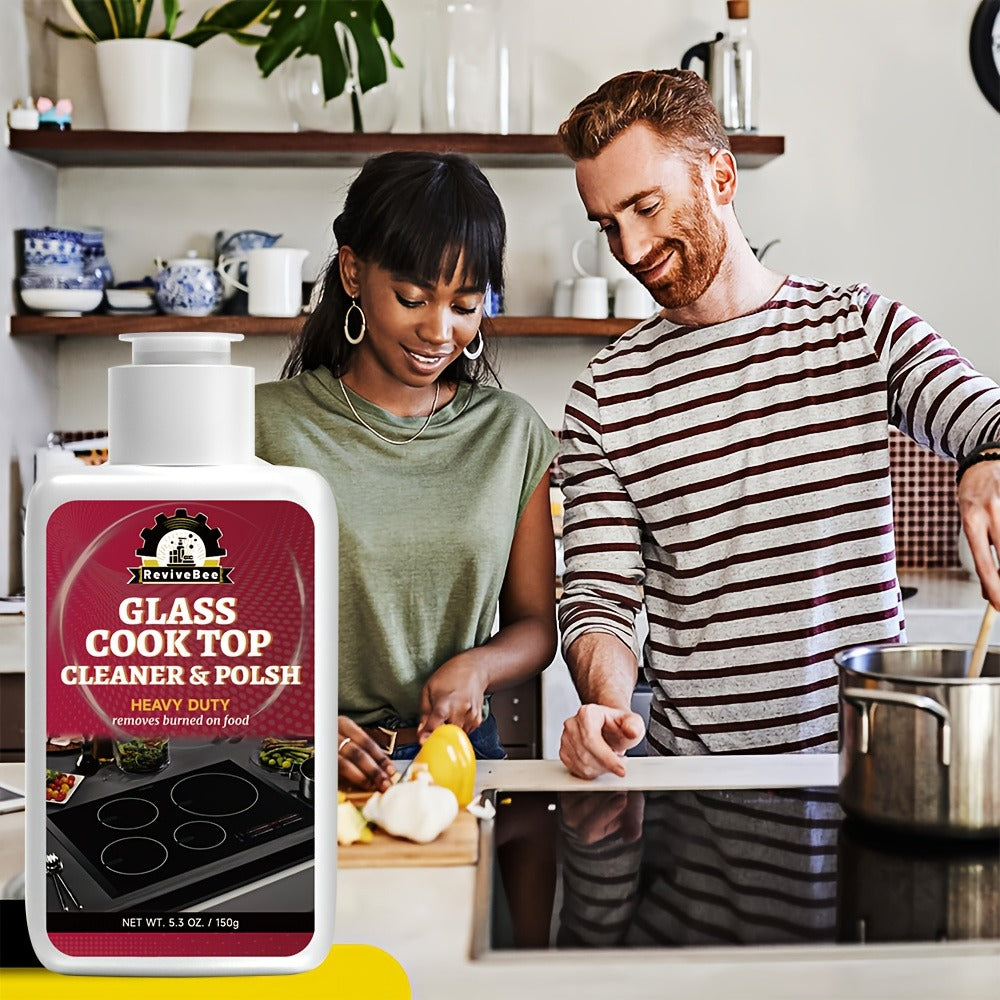 Glass Stovetop Cleaning Paste ¨C Heavy Duty Cooktop Cleaner Cream, Removes Burnt-On Grease, Oil Stains & Food Residue from Stove Tops, Burners & Glass Surfaces, Non-Scratch Easy Scrub Formula