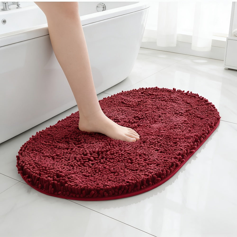 Chenille Bath Mat Non-Slip Super Absorbent Oval Bathroom Rug Soft Plush Carpet for Bathroom Kitchen Bedroom Entryway Indoor Outdoor Pet Dog Mat Machine Washable Multi-Color Multi-Size