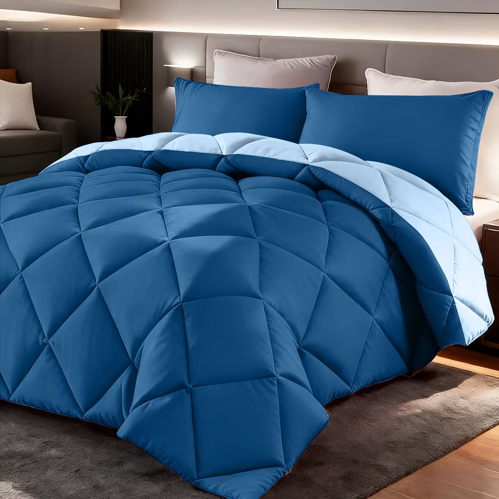 Comforter Set 2-3 Piece Rhombus Grid Luxury - Soft Lightweight Breathable Oversized Bedding Set with Pillowcases, All Season Twin Queen King, 24 Colors Available
