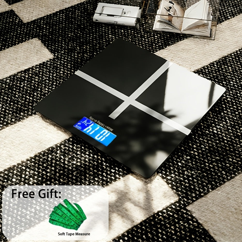 Digital Bathroom Scale High Precision ¨C 396 lb Capacity Electronic Weight Scale with LCD Display, Available with Tape Measure & Storage Rack, Compact Body Weight Scale for Home Bathroom & Fitness
