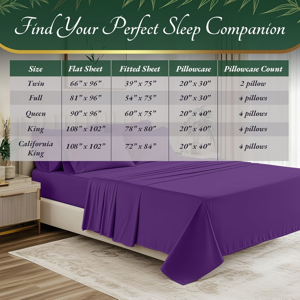 Cooling Bamboo Bed Sheet Set 6pcs Ultra Soft Deep Pocket 17 Inch Double Stitching Breathable Sheets for Hot Sleepers Twin Full Queen King