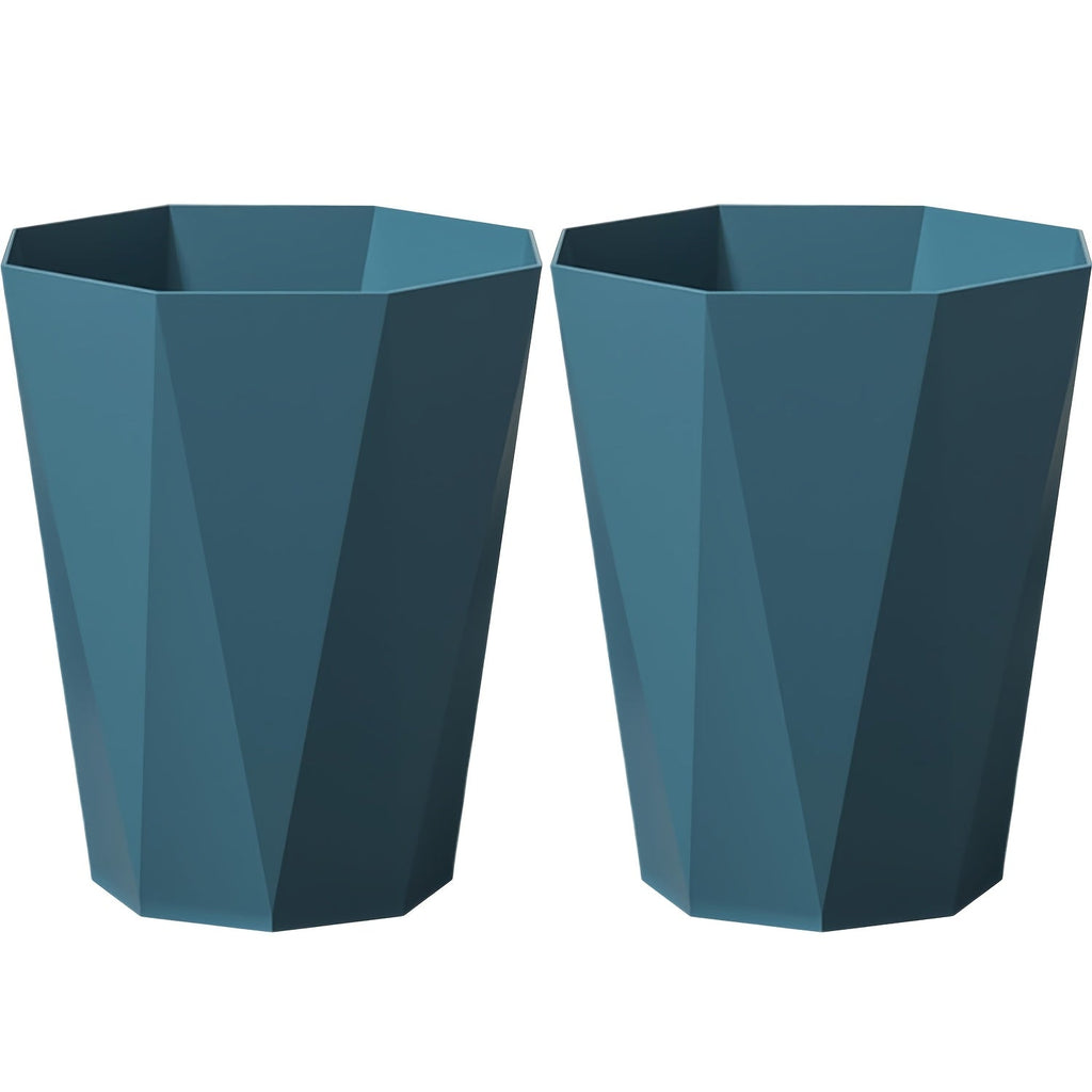 Trash Can 2 Pack Nordic Octagonal Wastebasket - Small Open Top Geometric Plastic Waste Bin with Brushed Finish for Bathroom, Bedroom, Kitchen, Home Office, Modern Scandinavian Decor Trash Bin Set