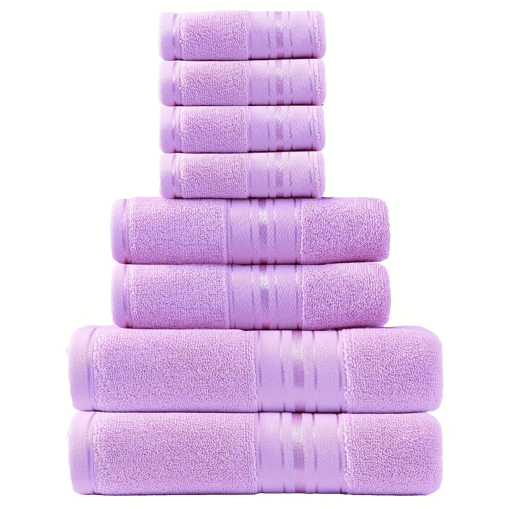 Cotton Bath Towel Set 8 Piece 550GSM Vintage Striped - 100% Cotton Hotel Quality Soft Absorbent Machine Washable | 2 Bath 2 Hand 4 Washcloths | 15 Colors | Bathroom Hotel Spa Gift