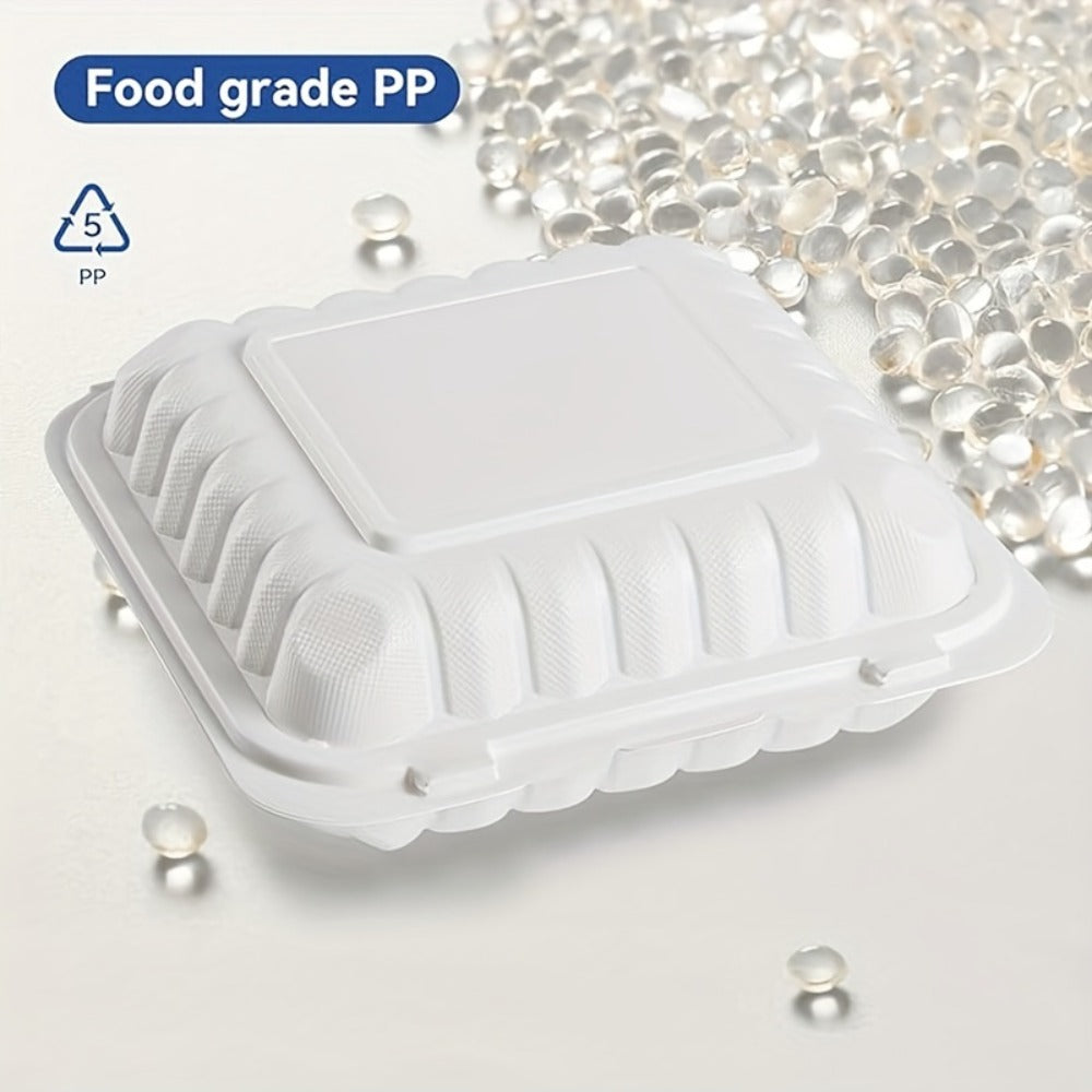Disposable Food Containers Take Out Boxes with Lids - 7¡± 8¡± 9¡± Plastic Clamshell Meal Prep Containers BPA Free 1 & 3 Compartment Heavy Duty Reusable White
