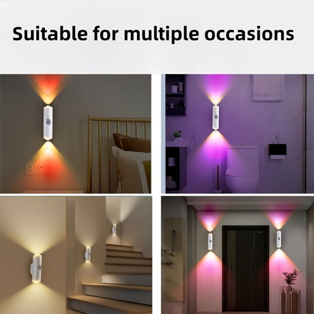 Cat Eye LED Wall Light Motion Sensor ¨C 6 Pack USB Rechargeable Night Lamp, 3 Color Settings, Wireless Auto Sensing No Wiring for Bedroom Stairs Closet Bathroom Hallway (RGB / Three Colors)