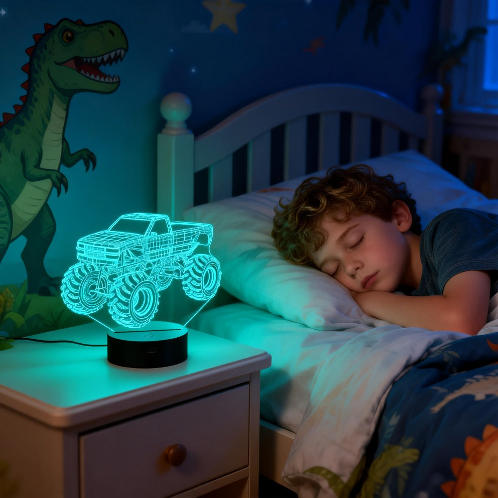 Monster Truck 3D Illusion Night Light 16 Color Changing LED Lamp Remote Control USB Powered Boys Bedroom Decor Cool Car Gift for Kids Birthday Holiday