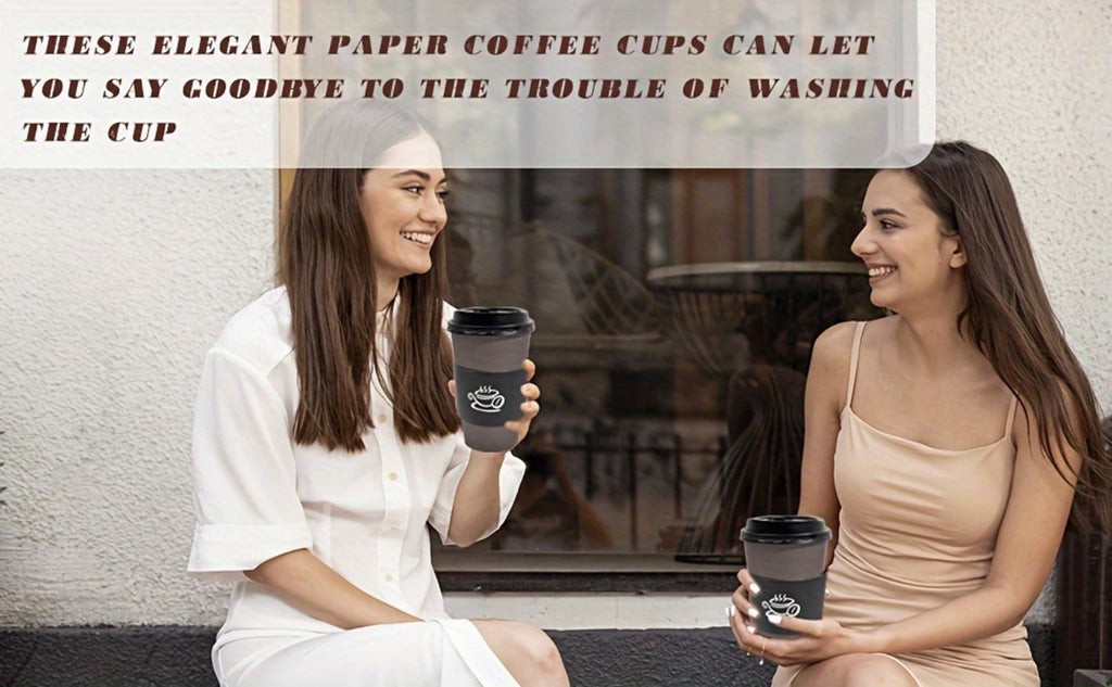 Disposable Paper Coffee Cups 50 Pack 16oz with Lids Sleeves Stirrers Hot Cold Beverage Cup for Coffee Tea Juice Home Office Cafe