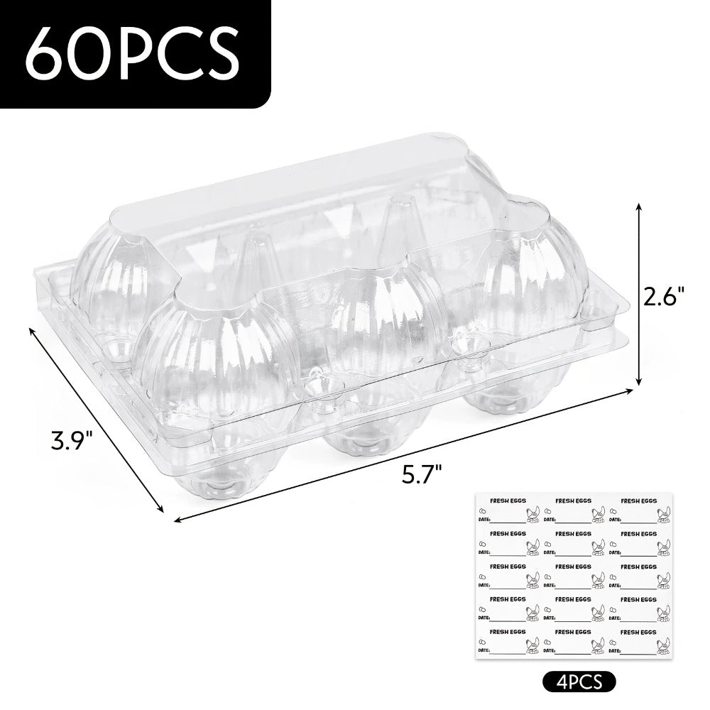 Plastic Egg Cartons, 60 Pack Clear 6-Cavity Reusable Egg Holders with 4 Label Stickers ¨C Bulk Egg Carton Set for Home, Ranch, Chicken Farm, Market Display, Kitchen Storage and Refrigerator